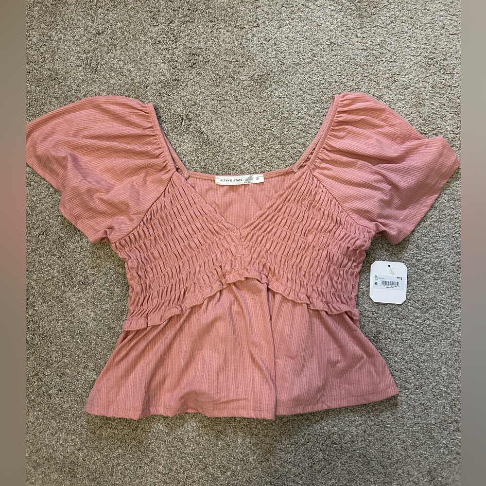 Altar'd State Pink Smocked Blouse